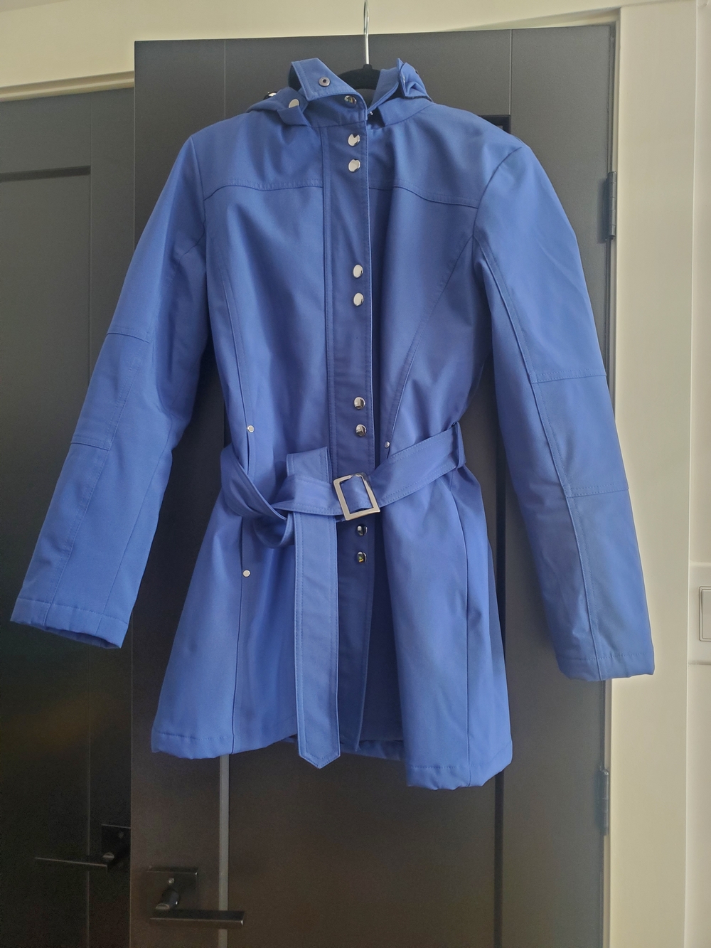 Kristen Blake Royal Blue Hooded Belted Trench Coat
